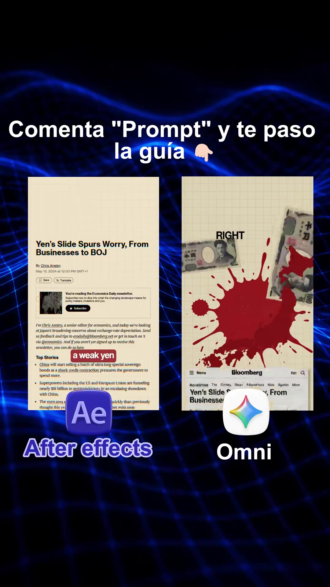 A la izquierda la versión hecha en After Effects, a la derecha la generada con Omni. El fallo del texto se ve en el titular.